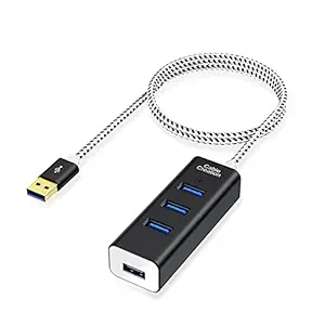 CableCreation 4-Port USB 3.0 Data Hub with 4.8FT Extension Long Cable for MacBook, PC, Laptop, USB Flash Drives, Aluminum Black and White