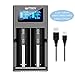 Price comparison product image TTMOW 2-Slots Battery Charger, Smart Digi Charger with LCD Display, USB Charger for 3.7V Lithium 18650, 26650, 14500, Rechargeable Batteries