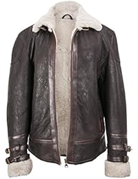 Zerimar Chaqueta de Piel para Hombre Cierre Cremallera y Bolsillos Chaqueta hombre cuero Piel Vuelta Double Face