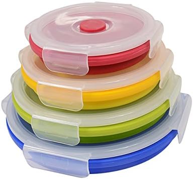 Slingifts 4 Pack Round Collapsible Food Storage Containers,Silicone Folding Lunch Bento Box (Round)