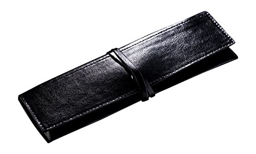 Preisvergleich Produktbild Elegantes Lederetui / Etui / Stifteetui / Federmappe / Mäppchen / Mappe / Schlamperrolle / Tasche / Kosmetiktasche / Stiftetasche / Pinseltasche - Geschenkbox - Leder - Geschenk (Schwarz)