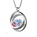  BOFEE Schwimm Medaillon Anhänger Halsketten Living Memory Charms Medaillon Anhänger 316L Edelstahl Anhänger Drehbare Schmuck Design mit 156 stücke Charms (Silber)