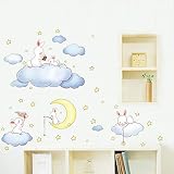Material:PVC Zxdcd Nubes Blancas De Dibujos Animados Conejo Pegatinas De Pared Para Habitaciones De Niños Dormitorio Del Bebé Mapa Del Mundo Decoración Para El Hogar Luna Y Las Estrellas Vinilos Decorativos