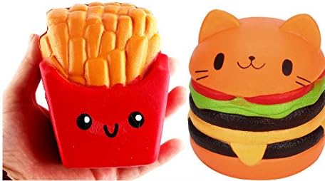 Minako Online 2 Piece Kawaii Cat Hamburger and Fries Squishy Set Slow Rising Toys