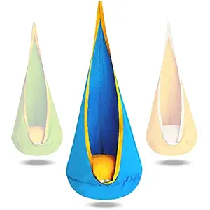 Cchainway Folding Hanging Pod Swing Seat Child Swing Chair Indoor and Outdoor Hammock Chair for Kids, 100% Cotton Hardware Accessories Included (Blue)