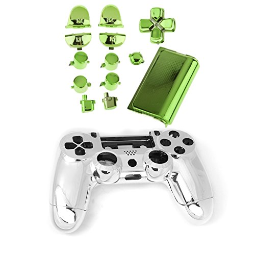 Generic Metall überzogen Vollständige Gehäuse Schale Fall Schaltfläche Bausatz Ersatzteile für PS4 Controller – Grün, one size - 2