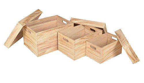 ts-ideen 3er Set Holzkisten mit Deckel dreiteilig Stapel-Box Holztruhen Aufbewahrungskiste Antik Shabby Vintage Holz-Kiste natur