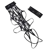 Healifty Sexy Underwear Women Lace Sexy Lingerie Jumpsuit Bodysuit with Blindfold Entic Underwear Perspective Deep V Neck Halter Backless Costume (Black)