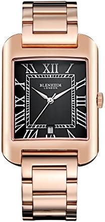 Blenheim London® B3180 Curve Rose Gold Watch Black Roman Numeral with Silver Hands with Stainless Steel Strap
