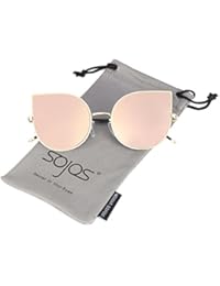 SojoS Ojos de gato Mujer Gafas de sol Flat Lenses Ultra Thin Light Metal Frame Women Sunglasses SJ1022