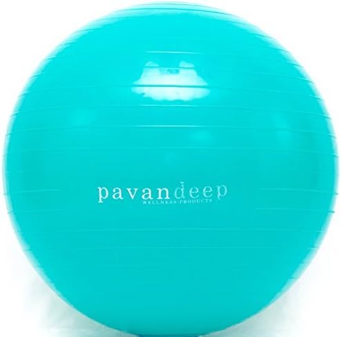 2000lbs Exercise Stability Ball By Pavandeep Anti Burst Perfect for Pilates Yoga Gym Fitness Fitballing | Use As Desk Chair | Pump Included | Phthalate FREE (Aqua, 45cm)