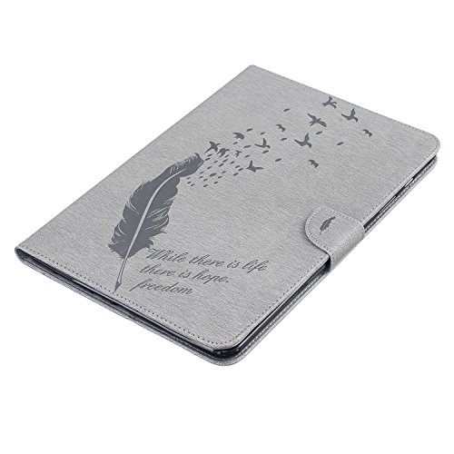Samsung Galaxy Tab A 9.7 SM-T550 Hülle, DEENOR Stilvoll 3D Drucken Feather und Vögel Serie Brieftasche Tasche PU Leder Flip Protective Stand Tasche Schutzhülle Hülle für Samsung Galaxy Tab A 9.7 SM-T550.[Feather-Grey] - 7