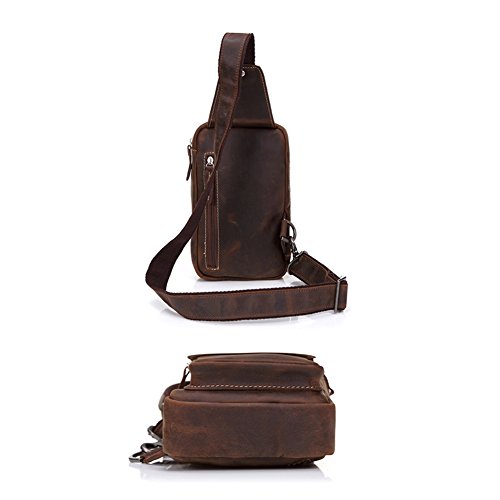 Hombres Retro Aut  ntico Cuero de Vaca Deporte Excursionismo Paquete de Crossbody Mochila Mensajero Bolso del Pecho  marr  n 