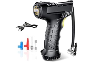 SUNHOTTY Cordless Tyre Inflator Handheld Tire Pump 12V/120W Air Compressor Tyre Pump 2000mAh Battery USB Portable Car Tyre Inflator Rechargeable LED Lights Night Inflation for Cars Motorcycles Bicycles