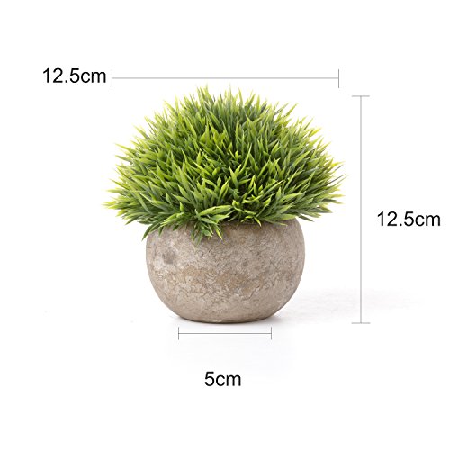 T4U Künstliche Grün Gras Bonsai Kunstpflanze mit grauen Topf, für Hochzeit/Büro/Zuhause Dekoration - 3er Set - 2