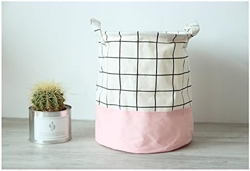 Saint Kaiko Cotton Linen Hampers for Laundry Foldable Round Pop Up Laundry Hampers Laundry Bins Large Laundry Basket Storage Basket for Clothing and Toy 23*27 cm (Pink)