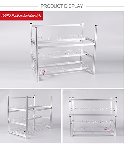 12 GPU Mining rig Aluminum Stackable Open air Mining Case Computer ETH Frame Rig for bitcon Miner Kit Unassembled Ethereum