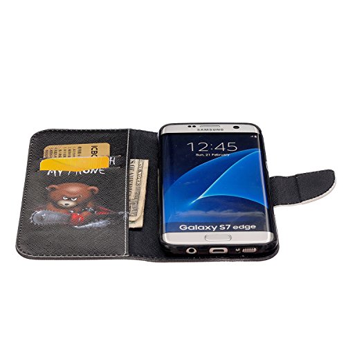 Samsung Galaxy S7 Edge Leder Etui Tasche Handytasche,Funyye Samsung Galaxy S7 Edge Stand Hülle Etui with Karte Halterung Leder Wallet Klapphülle Flip Book Case,[Braun Bär Muster] Flip Case Wallet Cover Tasche PU Leder Handytasche Handyhülle Schutz Hüllen im Bookstyle Ledertasche mit Stand Funktion Kartenfächer Magnetverschluss Magnet Etui Telefon-Kasten Handyhülle Standfunktion Handycover für Samsung Galaxy S7 Edge + 1 x Frei Displayschutzfolie - 5