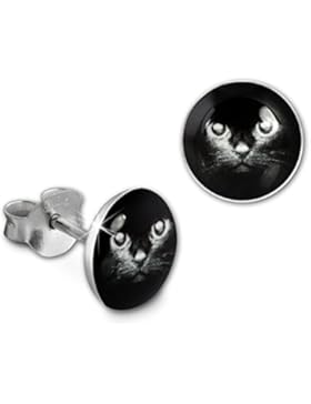 Teenie Weenie Kinder-Ohrringe rund Motiv Katze Mädchen Stecker 925 Silber SDO85133