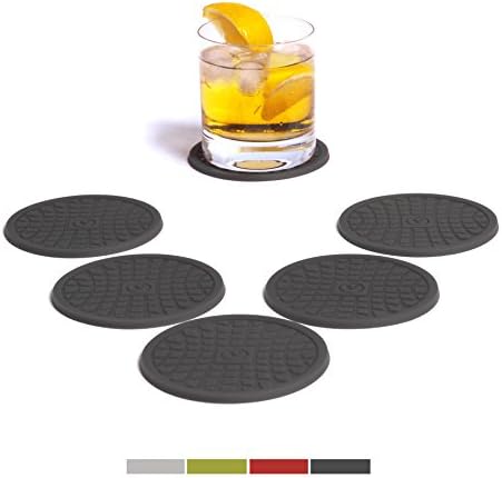Vendolo Glass Coaster Round (Set of 6) Assorted Colours/Drinks Coaster Made of Silicone for Mugs, Glasses and Bottles in the Living Room, in the Kitchen, at the Table and at the Bar Dunkel-Grau