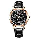 Hswt Quarzuhr Damenuhr Leder Sternenhimmel Mode Mit Kalender Romantisch Frau Sehen Sie Sich Zubehör An Wasserdicht Ultradünn Uhr,Black