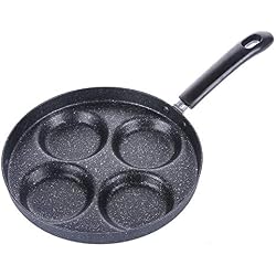 Fablcrew Poêle à Oeufs au Plat,Poêle à Crêpes, 24 cm Poêle à Pancake avec 4 Trous, Poêle à Frire Ronde Anti-adhésive pour Oeufs Pancake Steak