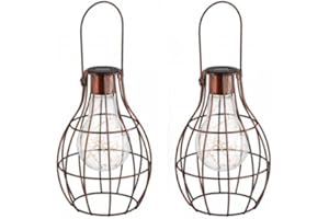 MARCO PAUL INTERIORS Marco Paul 2 x Solar Copper Hanging Firefly Lantern with LED Lights Patio Storm Vase Table Lantern Or Window Centre Piece Indoor Outdoor