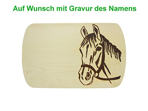 Frühstücksbrett Schneidebrett mit Gravur 24x15cm Pferd mit Halfter Ahorn Holz