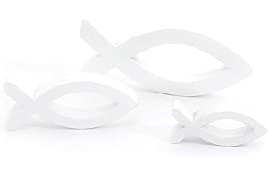 OBLIQUE UNIQUE Oblique-Unique® Deko Fisch 3er Set Weiß aus Holz - Tisch Deko für Taufe, Kommunion und Konfirmation