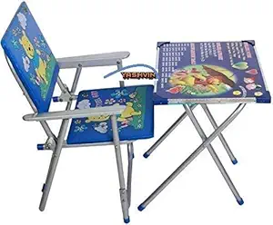 YASHVIN Kids Table and Chair Set ? ? ?,ABCD,1234 Pattern Printed Rounded Edges Foldable Study Table and Chair Set for Kids Boy and Girl (Age 2 to 7 Year Old) (Design May Vary) ||-GBH42