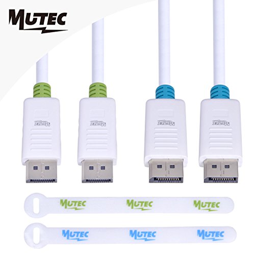 MutecPower 2 Stück von 1 meter DisplayPort (DP) männlich auf DisplayPort (DP) männlich Kabel - Weiß - 4K ultra HD - 1m Mit 2 Kabelbinder