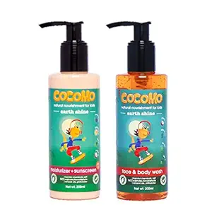 Cocomo Natural Kids Skin Care Combo: Body Wash + Sunscreen Lotion (SPF 15) - Paraben & Sulfate Free - Contains Shea & Kokum Butter, Aloe Vera, Coconut & Olive Oil (Earth Shine 400 ml)