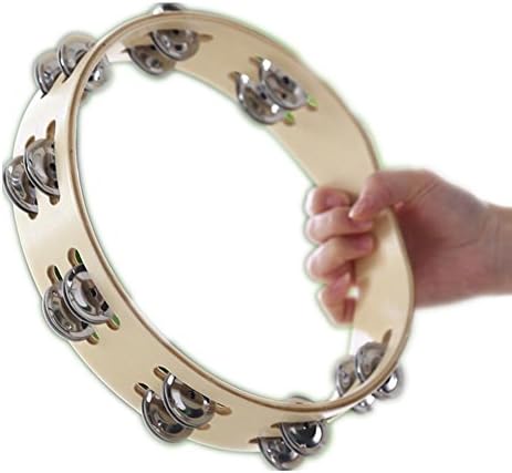 Hand Tambourine Drum Ring Bell Percussion Double Row Held Wood Metal Jingles Percussion Ergonomic Handle Party Belly Dancing Games?Pack Of 2? , Wood Color , 25Cm Adults