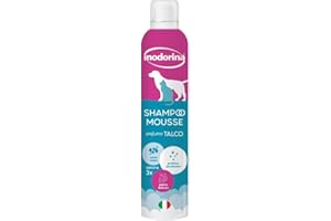 Inodorina Shampoo Secco per Cani, Gatti e Cuccioli (300 ml, Profumo di Talco) – Mousse ad Azione emolliente e detergente – Rispetta Il PH Naturale, Ideale per lavaggi frequenti