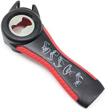 Lastest Beer Bottle Opener 5 in 1 Multi-function Can Opener Stainless Steel Blade Personalized Jar Opener for Various of Kitchen Cans Bottles Beer and Soda Pops (Black Red)