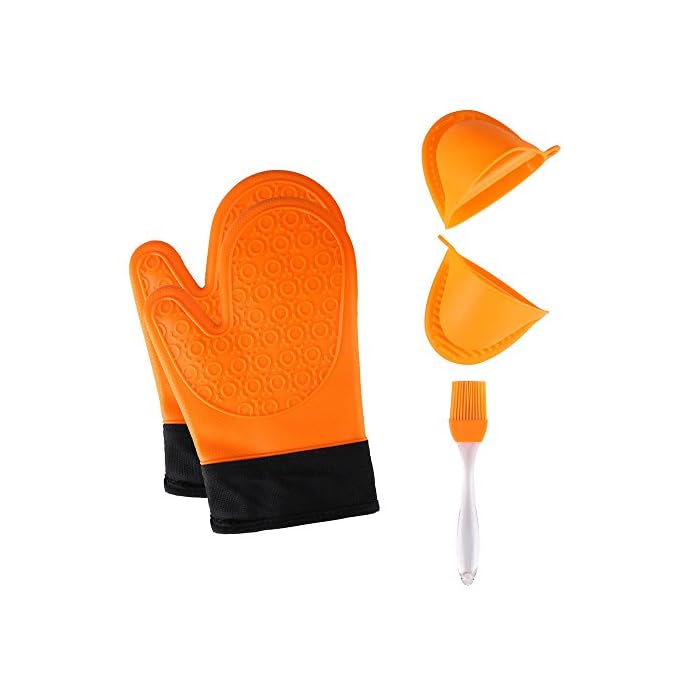 Jonhen Hitzebestndige Silikon Ofenhandschuhe Anti Rutsch Mit Baumwoll Ftterung Zum Backen In Der Kche Ofenhandschuhe 1 Paargratis Brste Topflappen