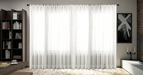 Maßgeschneiderte Voile-Store-Gardine inklusive Blei und Kräuselband (Universalband) mit versteckten Schlaufen, halbtransparente Maßanfertigung von 90 bis 295cm Höhe (145 x 600 cm /HxB) - 2