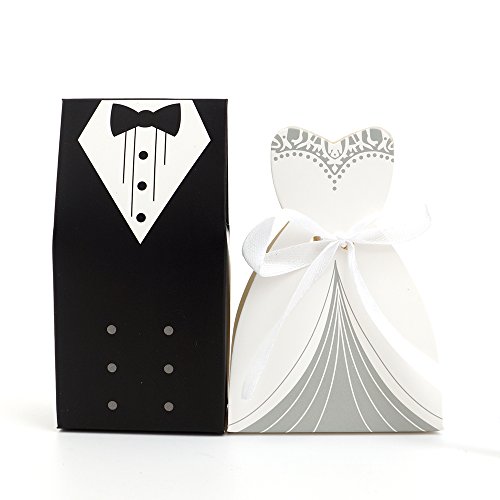 100 Hochzeit Brautkleid Anzug BRAUT & Bräutigam KARTONAGE Gastgeschenk Box Schachtel Bonboniere Geschenkbox Geburtstag Bonbon Box (Zweireiher BRAUT & Bräutigam)