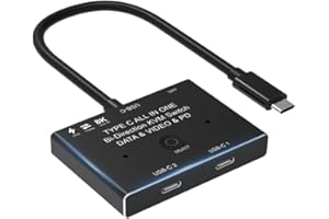 Rouufgeg KVM USB C Two-Way Switch 1X2/2X1 USB 3.1 Splitter Data Video Switcher 8K @30Hz PD 100W for PC Monitor Mobile Phone