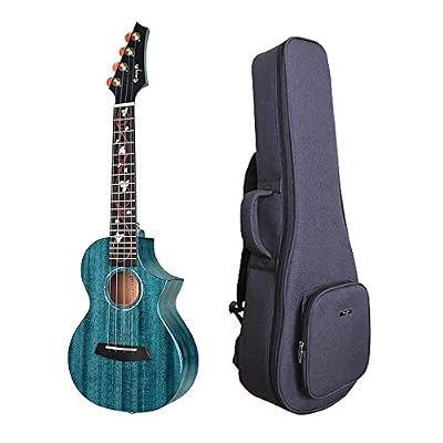 Enya EUC-M6 Bleu Cutaway Concert Ukulélé 23 Pouces All Acajou Massif avec DAddario Cordes Belle Inlay et Finition Brillante