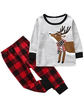 OverDose Neugeborenes Baby Mädchen Jungen Weihnachten Deer Oberteile T-shirt Tops + Kariertes Hosen Christmas...