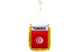 AZ FLAG - Fanion Tunisie Pour Décoration Voiture Avec Ventouse et Franges Dorées - Mini Drapeau Tunisien - 13x10 cm
