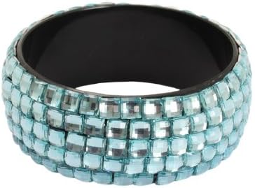 Bedazzled Light Blue Sparkly Squares Retro Bangle - in a Gift Bag