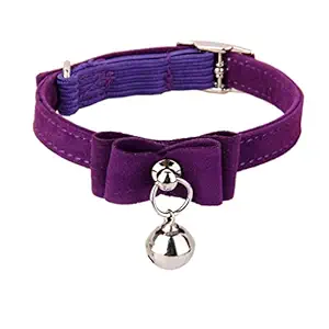 Adjustable Velvet Safety Collar Bell with Buckle Neck Strap for Pet Kitten Cat Puppy (Purple)