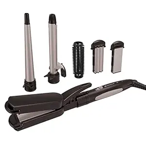 Havells HC4040 5 in 1 Hair Styler - Straightener, 19mm Curler, Crimper, Conical Curler & Volume Brush for Multiple Styles - (Silver & Black) (Silver & Black) (HC4045)