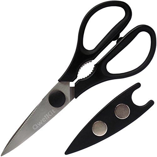 Razor Sharp Kitchen Scissors - Best Multi Purpose Shears - Soft Grip Handles - High Quality Stainless Steel Blades - Magnetic Cover - Perfect for Both Kitchen & Home Use (Black)