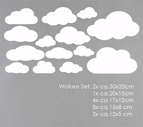 WOLKEN SET 14x Wolke Wandtattoo Wandaufkleber Sticker Aufkleber Wand Himmel Baby (Wolkenset 14 Teilig, Weiß) - 2