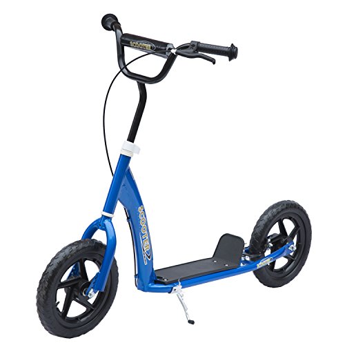 Homcom Trottinette patinette Enfants à partir de 5 Ans pneus 30 cm Guidon réglable poignée Frein et béquille Acier Bleu