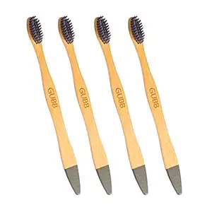 GUBB Organic Bamboo Toothbrush For Adults With Soft Bristles | Eco Friendly, Biodegradable & BPA Free - Charcoal (Pack of 4)