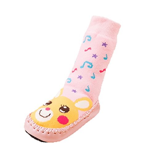 Moolecole Baby Boys Girls Moccasins NON-SKID Indoor Shoes Socks Pink Music Symbol Rabbit 0-6, 6-12, 12-18 Months